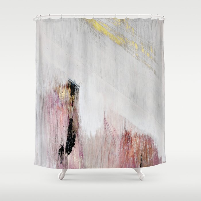 Sunrise 2 A Bright Colorful Abstract Piece In Pink Gold Black And White Shower Curtain By Blushingbrushstudio