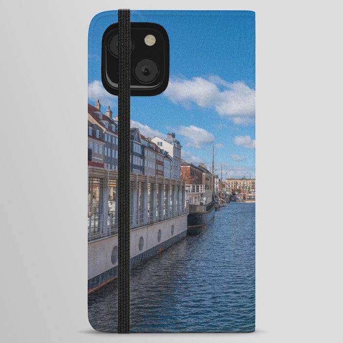 Nyhavn Canal under a blue sky with some clouds iPhone Wallet Case