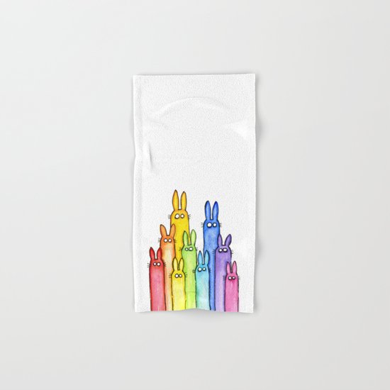 Rainbow of Bunny Rabbits Watercolor Hand & Bath Towel