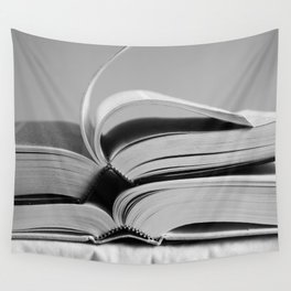 Open Books in Black and White Wall Tapestry