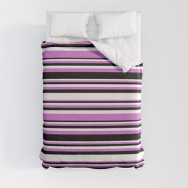 [ Thumbnail: Orchid, Black, and White Colored Striped/Lined Pattern Duvet Cover ]