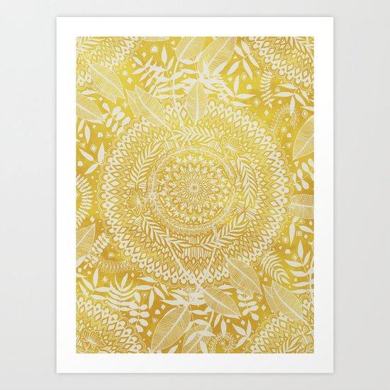 Medallion Pattern in Mustard and Cream Art Print