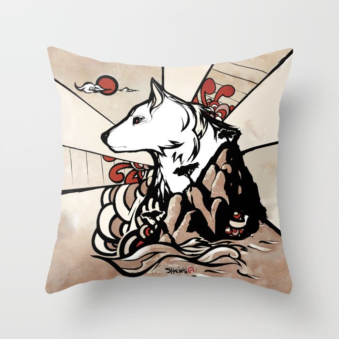 Wolf Ukiyo-e Throw Pillow