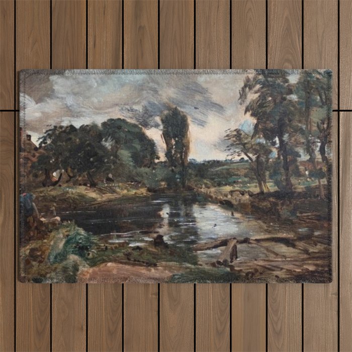 Lake and trees by John Constable Outdoor Rug