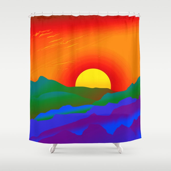 Gay Pride Rainbow Sunrise Landscape Design Shower Curtain
