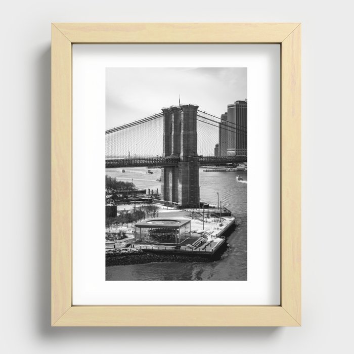 Brooklyn Bridge New York City | Black and White Travel Photography Recessed Framed Print