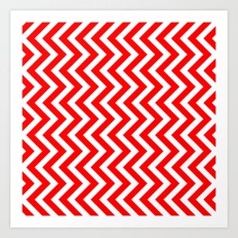 Red and White Medium Vertical Chevron Pattern Art Print