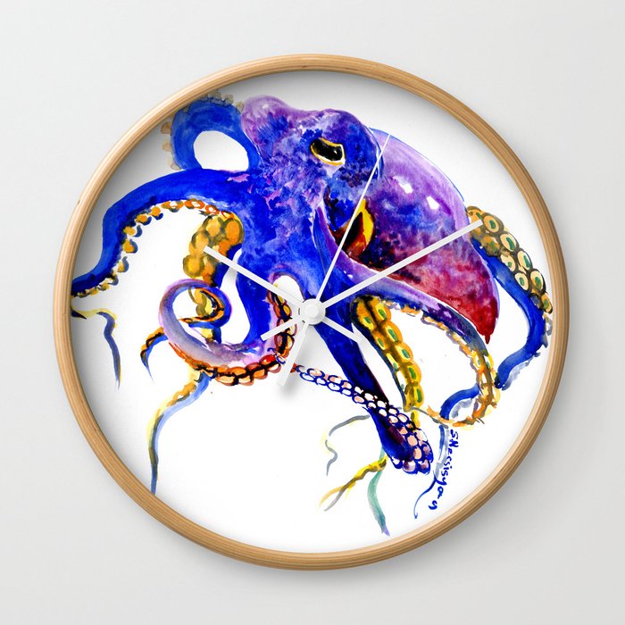 Octopus, Blue, Gold,Purple Wall Clock