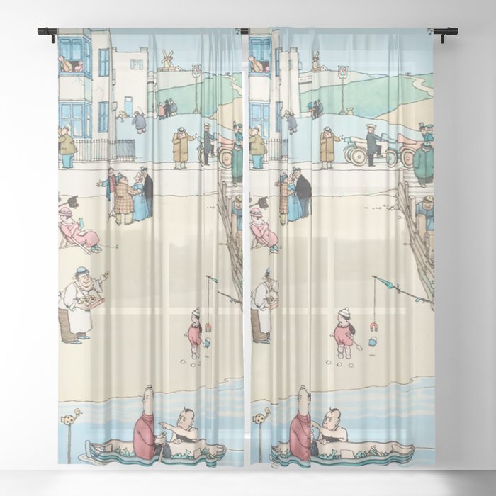 “Seaside Crime” by W Heath Robinson Sheer Curtain