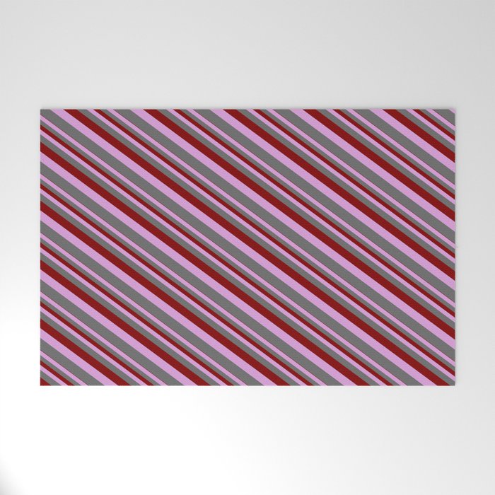 Maroon, Plum & Dim Grey Colored Lined/Striped Pattern Welcome Mat