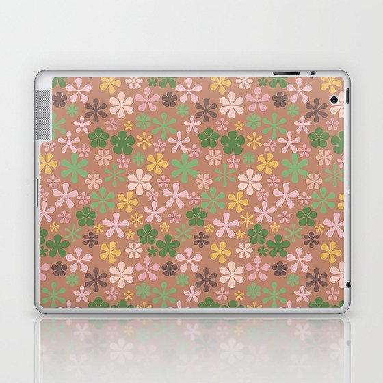 fawn brown pink and green harvest florals eclectic daisy print ditsy florets Laptop & iPad Skin