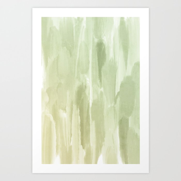 Abstract watercolor brush strokes in green gradient Art Print