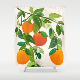 Oranges and Blossoms Tropical Fruit Painting Shower Curtain