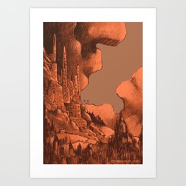 Daydreamers and Dreamwalkers - A mysterious city up on a cliff Art Print
