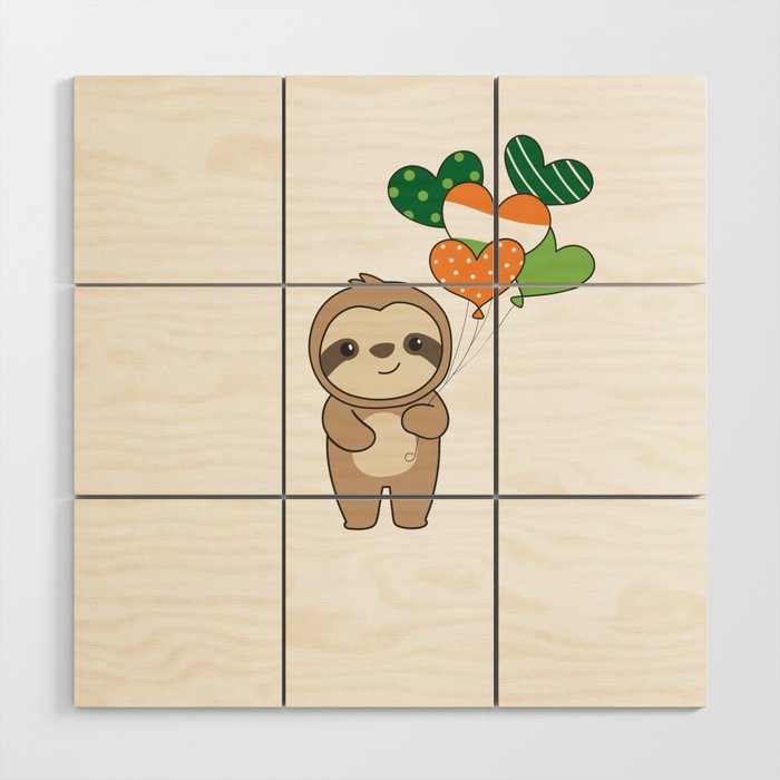 Sloth With Ireland Balloons Cute Animals Happiness Wood Wall Art
