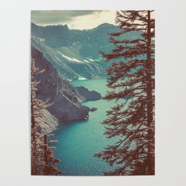 Vintage Blue Crater Lake and Trees - Nature Photography Poster