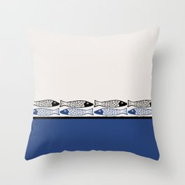 Navy black fishes 1 Throw Pillow