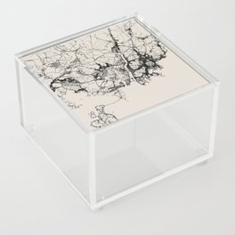Busan, South Korea - City Map Drawing - Black and White Acrylic Box