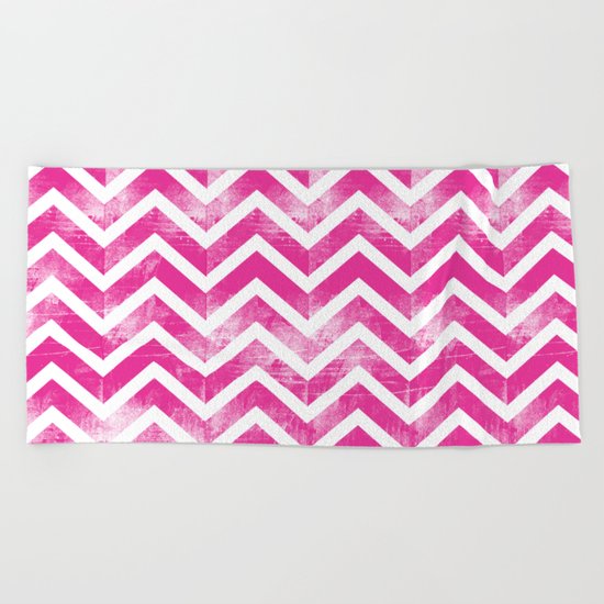 Maritime Pink White Chevron Herringbone ZigZag - Mix & Match Beach Towel