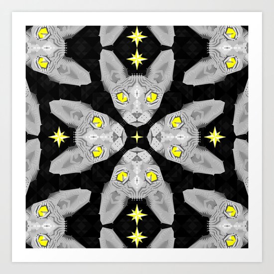 Sphynx Cat Black Pattern Art Print