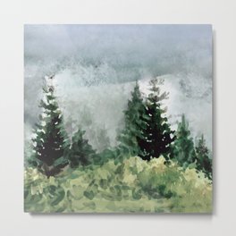 Pine Trees 2 Metal Print | Forest, Green, Plant, Landscape, Fog, Digital, Painting, Pinetrees, Mist, Silhouettes 