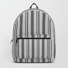 [ Thumbnail: Dim Grey & Light Gray Colored Stripes Pattern Backpack ]