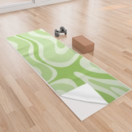 Modern Retro Liquid Swirl Abstract in Light Lime Green Yoga Towel