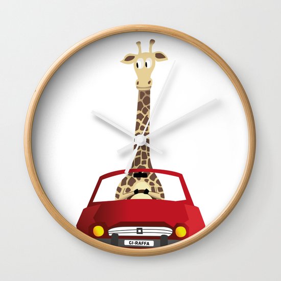 Giraffe In A Car Wall Clock By Rosetattoo Society6