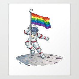 Astronaut rainbow flag Love is Love LGBT lesbian gay Art Print