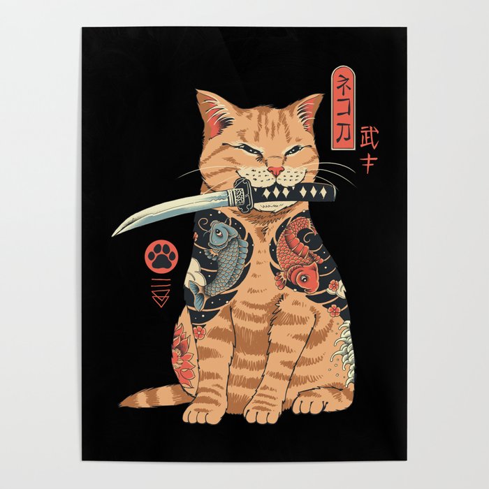 Catana Poster | Graphic-design, Cat, Cats, Samurai, Tattoo, Yakuza, Katana, Catana, Japanese, Japan