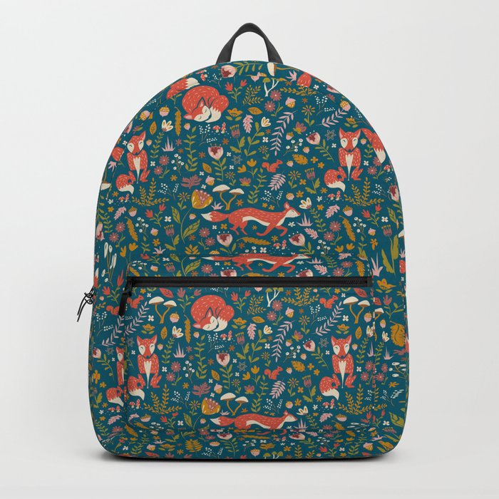 Fall Fox on Blue Backpack