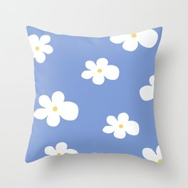 White Small Daisy Flowers Blue Background Throw Pillow Cushion Throw Pillow