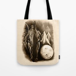 The Dark Side - Surreal Black Horse and Moon Tote Bag