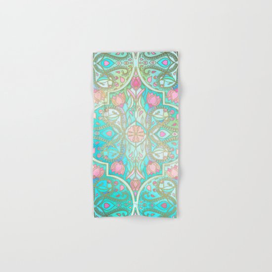 Floral Moroccan in Spring Pastels - Aqua, Pink, Mint & Peach Hand & Bath Towel