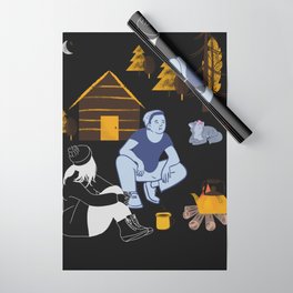 girl and boyfriend sitting to the fire Wrapping Paper