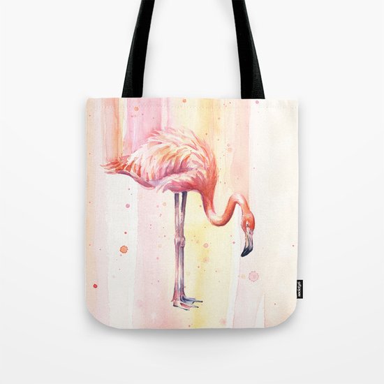 Pink Flamingo Watercolor Bird Animals Whimsical Animal Tote Bag