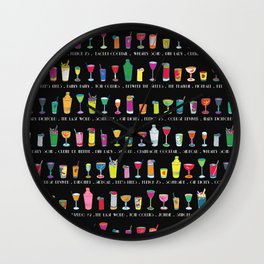 Line em Up! - Prohibition Cocktails pattern on black Wall Clock