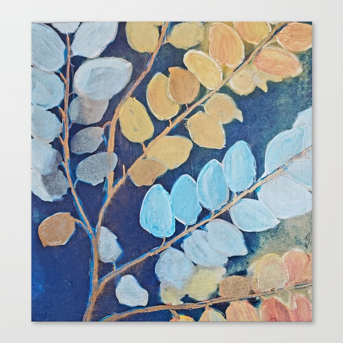 Pastel Leaves Cyanotype by Polly Canvas Print