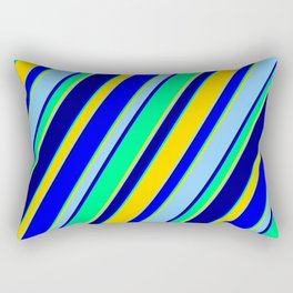 [ Thumbnail: Eyecatching Blue, Green, Yellow, Light Sky Blue & Dark Blue Colored Lines/Stripes Pattern Rectangular Pillow ]