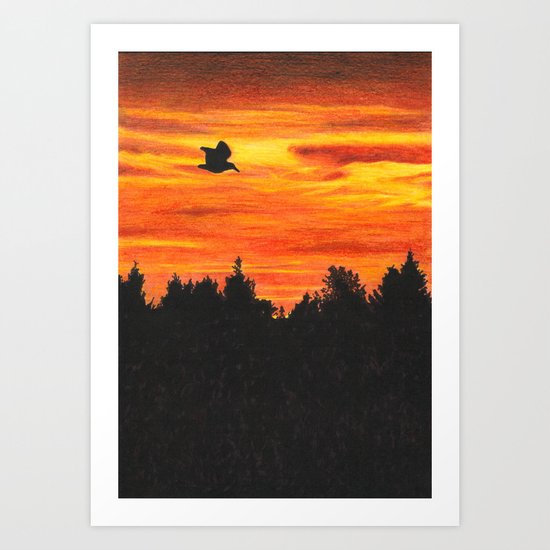 Sunset with bird Art Print