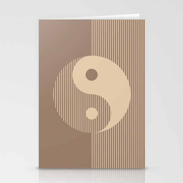 Geometric Lines Ying and Yang XV in Dark Brown Beige Stationery Cards