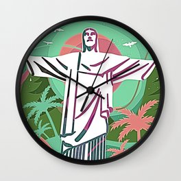 Trippy Tropical Rio on Green Wall Clock