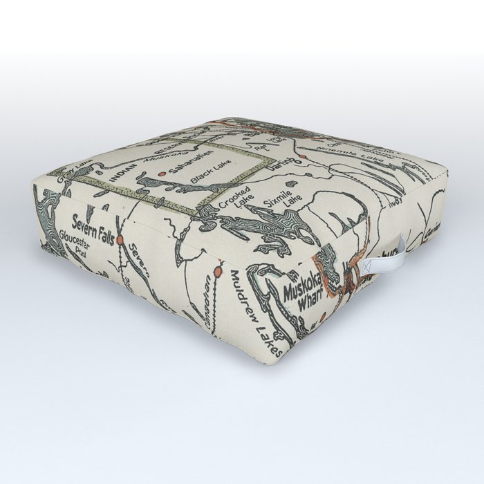 Vintage Muskoka Lakes Map Outdoor Floor Cushion