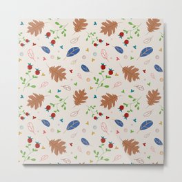 Autumn Vintage Leaves, Florals, and Berries Seamless Pattern Metal Print
