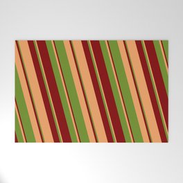 [ Thumbnail: Brown, Green & Maroon Colored Striped/Lined Pattern Welcome Mat ]