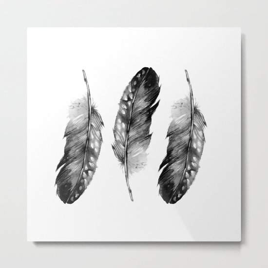 Three Feathers Black And White Metal Print