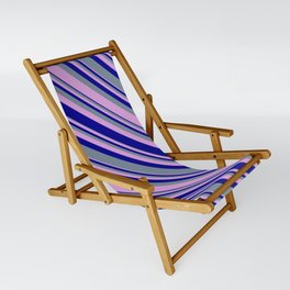 [ Thumbnail: Light Slate Gray, Plum, and Dark Blue Colored Lines/Stripes Pattern Sling Chair ]