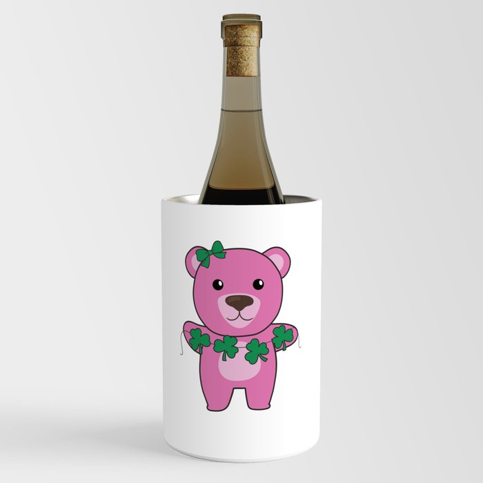 Bear With Shamrocks Cute Animals For Luck Wine Chiller