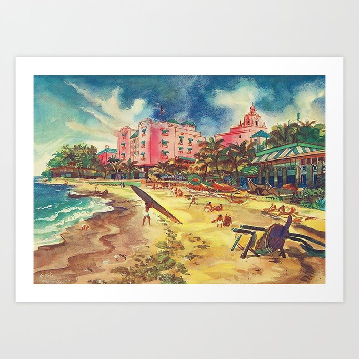 Hawaii's Famous Waikiki Beach landscape painting Art Print