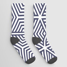 Navy and White Striped Cube Geometric Pattern Pairs DE 2022 Trending Color Singing the Blues DET576 Socks